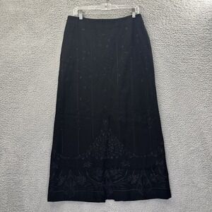 Talbots Wool Blend Maxi Skirt Black Embroidered Dark Academia Women's 10 Petite